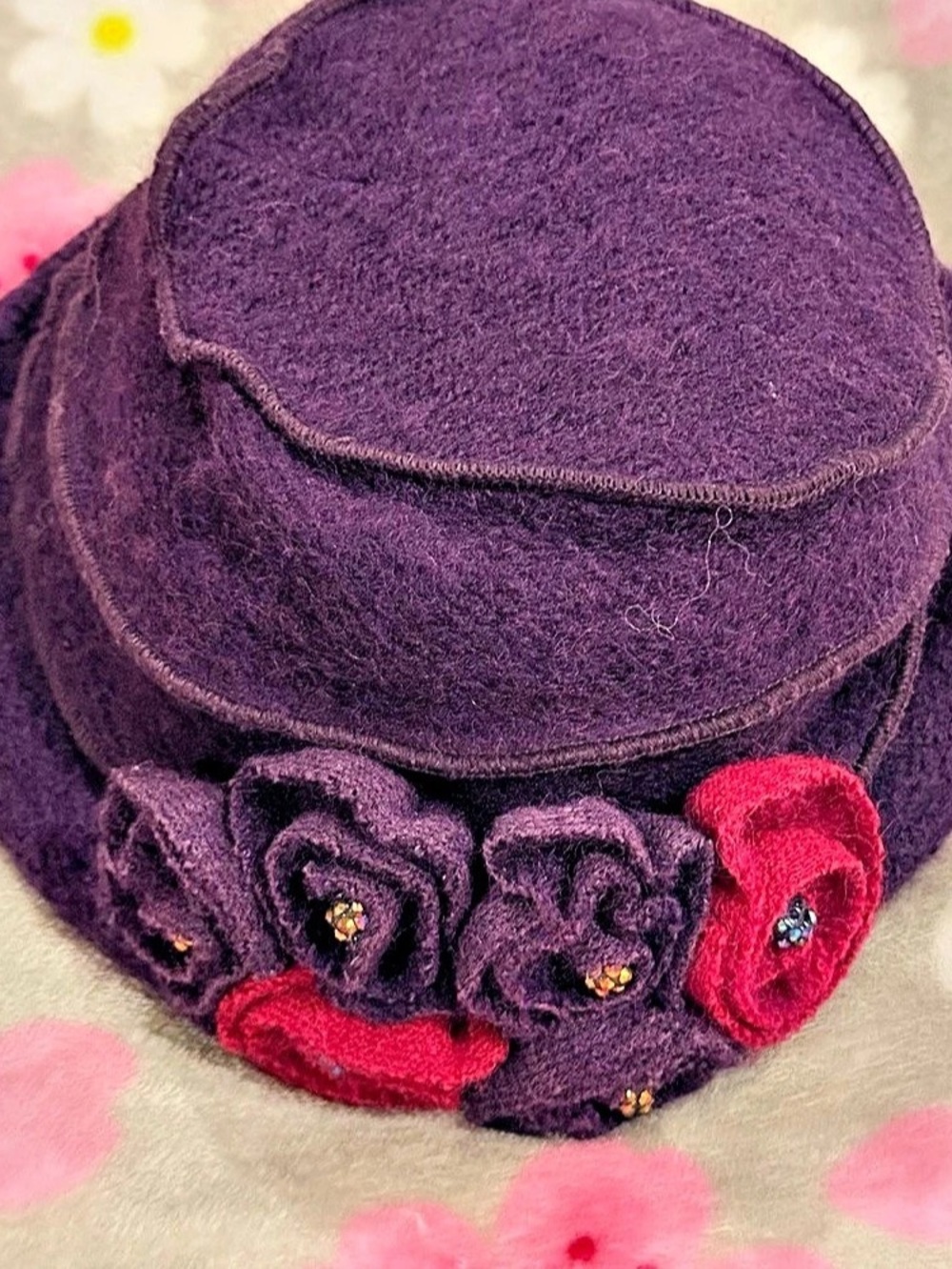 Vintage Style Purple Wool Felt Cloche Hat by MaxiPink Designs